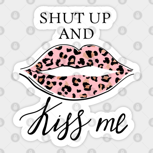 Fashion print with slogan. Kiss with leopard lipstick. Stylish woman lips. Sticker by CoCoArt-Ua